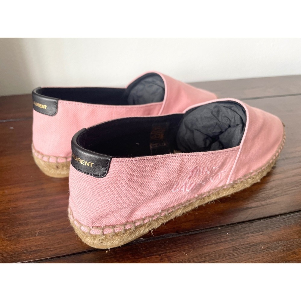 Saint Laurent Women's Pink Canvas Embroidered Flats Loafers Shoes, sz 37.5 - Picture 8 of 10